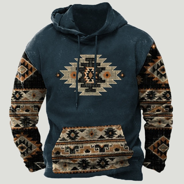 Western Aztec Patchwork Hoodie